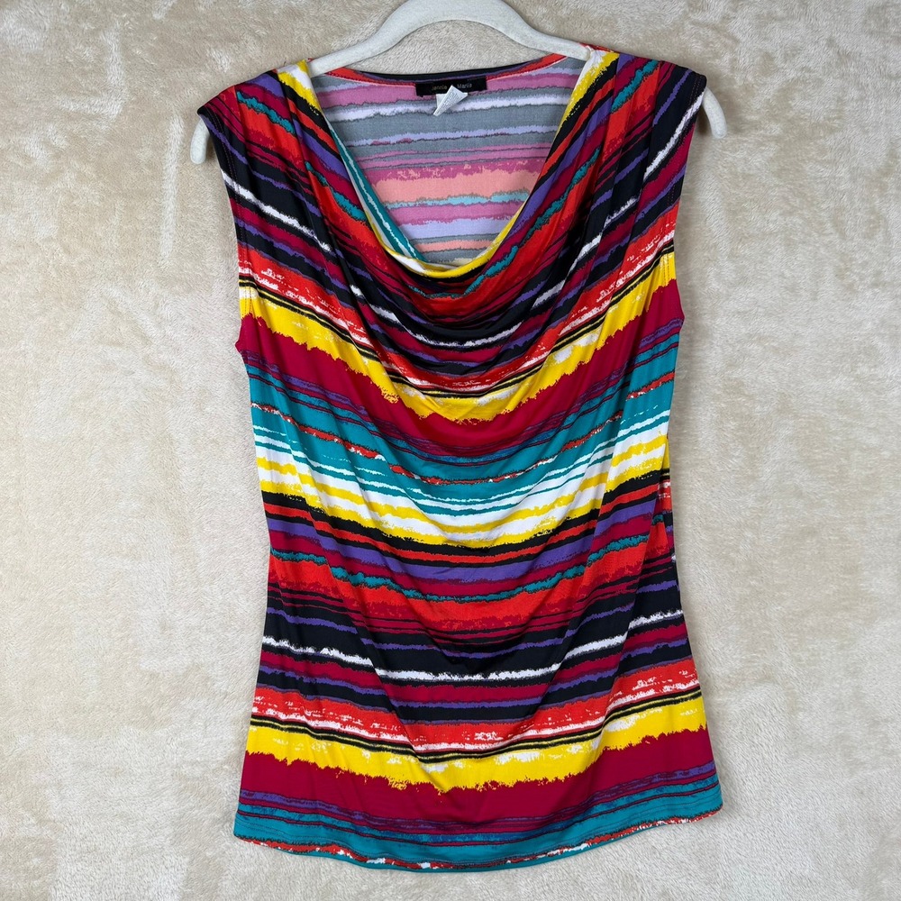 Jennie & Marlis Womens Size S Multi Color Striped Cowl Neck Sleeveless Top Small